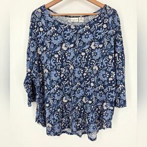Rachel Zoe Linen Blue Floral Stretch Knit Top, Sz 2X